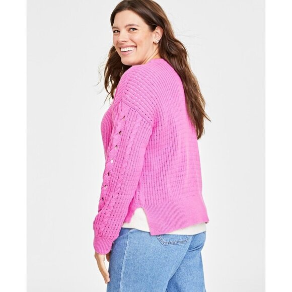 On 34th Womens Plus Size 2X Crewneck Spring Cotton-Blend Open Knit Sweater $59 - Picture 2 of 8